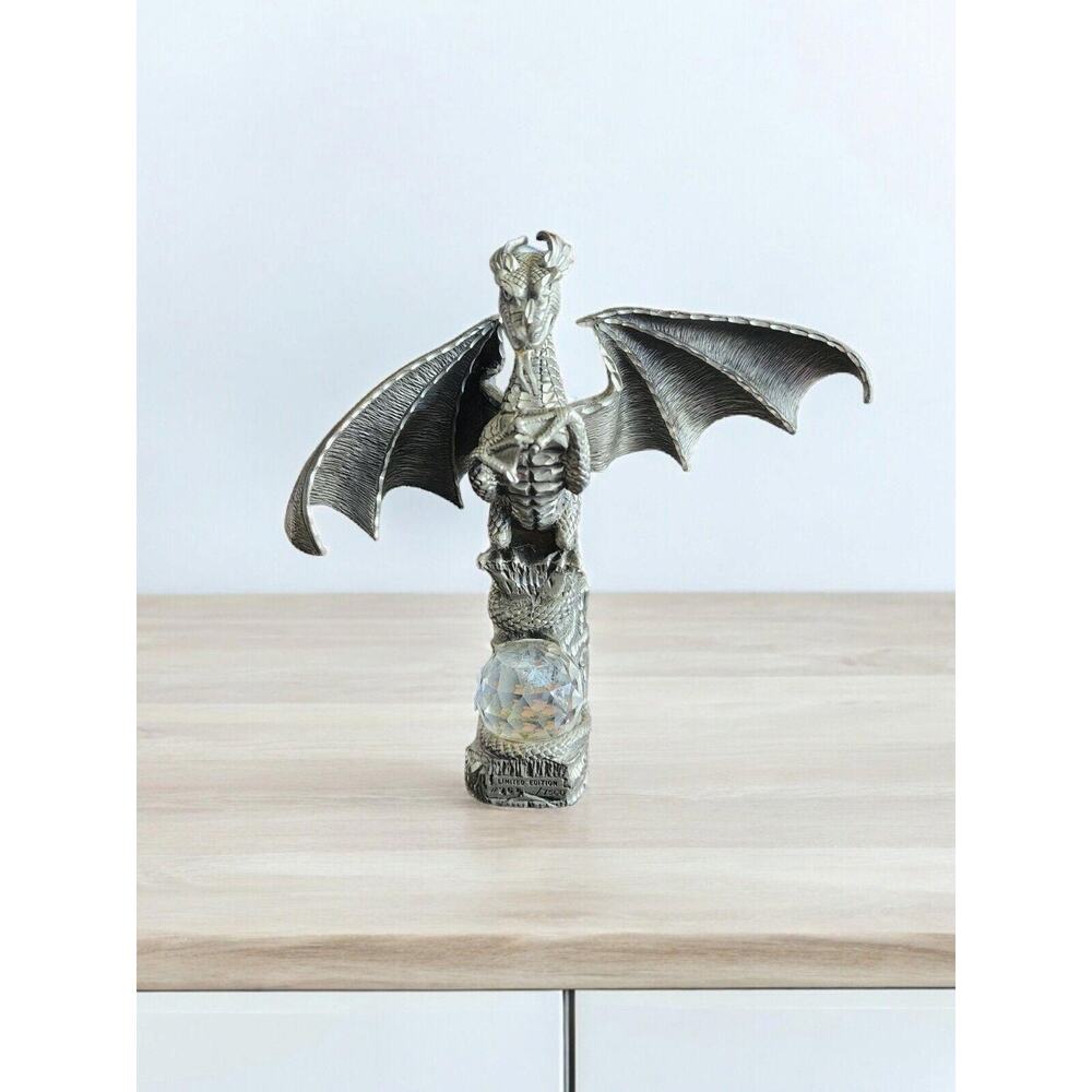 Majestic Dragon pewter Figurine with Crystal Base - Unleash Your Fantasy Decor